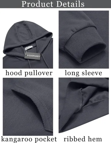 Vista 5 de COOFANDY Sudadera con capucha para hombre, manga larga, casual, con bolsillo, de punto gofre