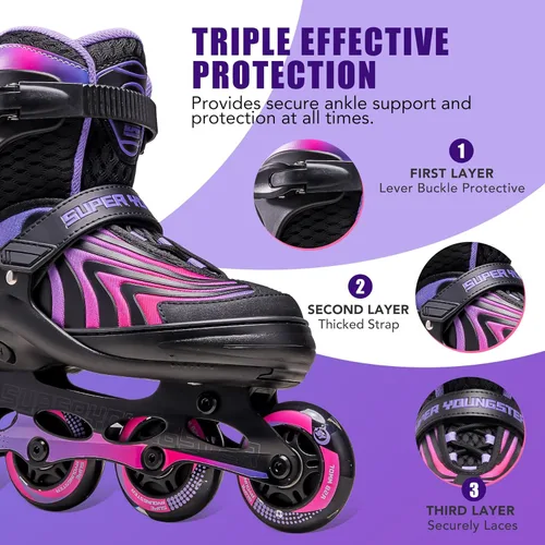 Vista 6 de SUPER YOUNGSTER Patines en línea para niñas, niños y niños de 4 a 12 años, patines ajustables con luces para jóvenes y adolescentes de 8 a 12 años