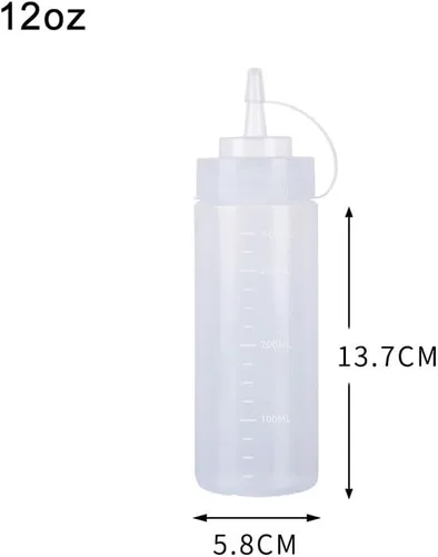 Vista 2 de Botellas de plástico de 3 colores de 12 onzas, botellas para apretar condimentos, botella multiusos para salsa de tomate, aceite, mermelada, salsa