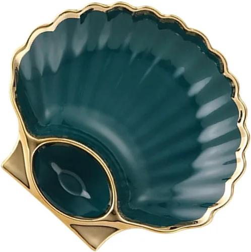 Vista 9 de DOITOOL Plato de bola de masa en forma de concha con compartimento para salsa, elegante plato de cerámica para sushi para albóndigas, aperitivos