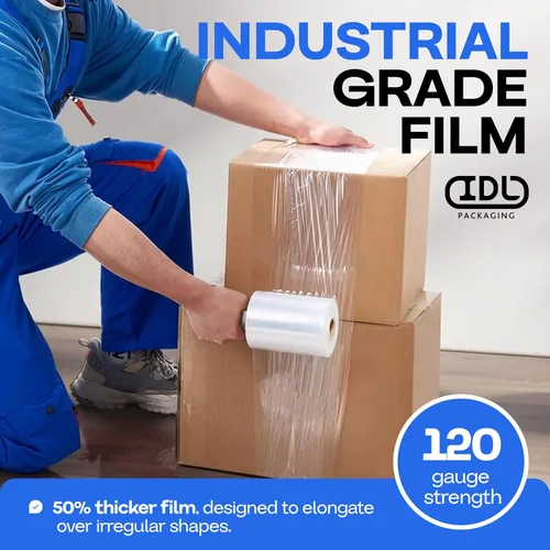 Vista 6 de IDL Packaging Mini rollo elástico de 5 pulgadas, 700 pies, calibre 120 (paquete de 1) con un mango de cartón extendido, envoltura de plástico