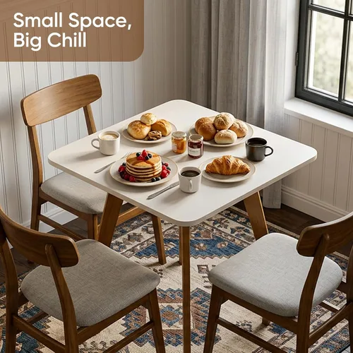 Vista 6 de Comfy to go - Mesa de comedor cuadrada de 27.6" para 2-4 personas - Pequeña mesa de cocina con patas de madera maciza, mesa de estilo moderno