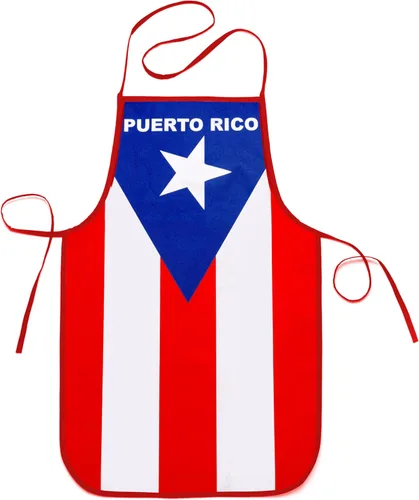 Vista 2 de Juego de cocina y barbacoa de Puerto Rico con delantal, guante de horno y agarradera con bandera puertorriqueña, Azul, rojo, blanco