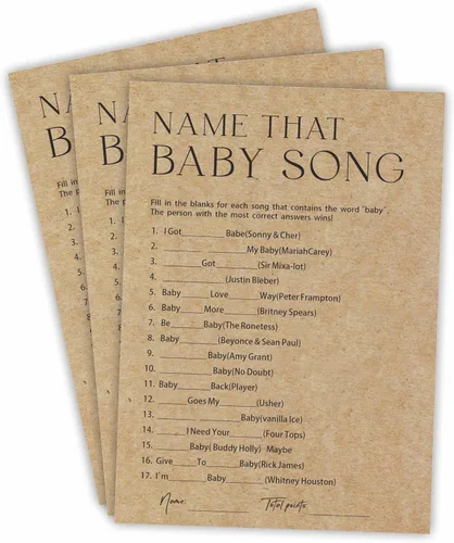 Vista 6 de Tarjeta de juego para baby shower, juego de 30 tarjetas de papel kraft con doble impresión, pelea familiar con 1 tarjeta de respuesta para bebé