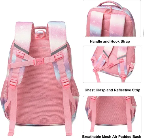 Vista 5 de Meisohua Mochilas escolares para niñas, mochila de unicornio con bolsa de almuerzo y estuche para lápices, juego de bolsas escolares 3 en 1