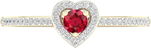 Vista 5 de DZON Anillo halo de oro amarillo de 10 quilates con forma de corazón de zafiro azul, esmeralda y rubí de 18 quilates TDW con forma de corazón