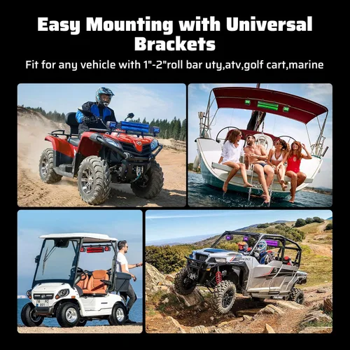 Vista 6 de Ehaho Barra de sonido estéreo UTV de 2.1 canales (subwoofer) y altavoces, barra de sonido Bluetooth ATV de 17 pulgadas con luces RGB, altavoces