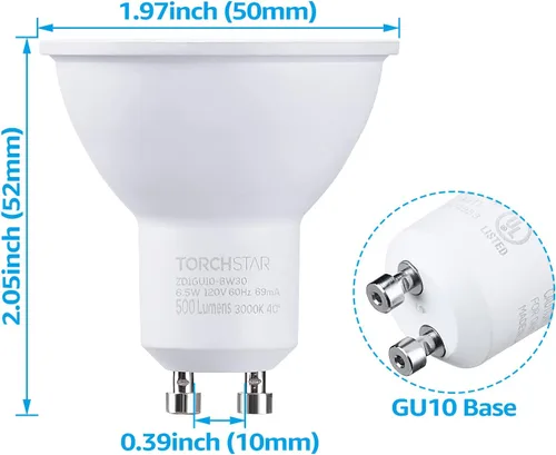 Vista 6 de TORCHSTAR Paquete de 6 bombillas LED GU10 regulables, 3000 K, con Blanco cálido (3000K)