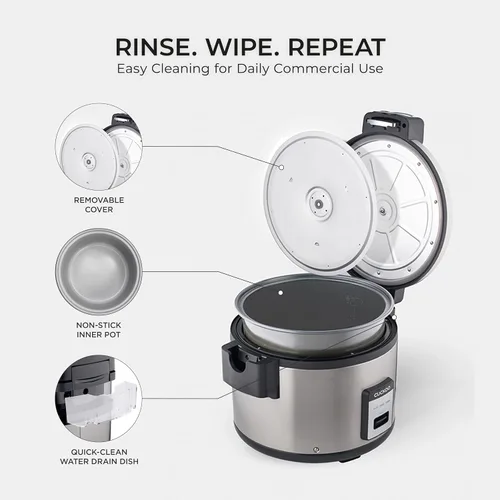 Vista 7 de CUCKOO Arrocera comercial y calentador, olla arrocera extra grande de 30 tazas sin cocer / 60 tazas cocidas, olla industrial profesional de granos