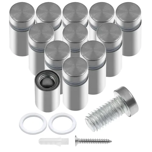 Vista 45 de Luomorgo 12 piezas tornillos separadores de acero inoxidable de 1" x 1", herrajes de montaje para letreros de pared, separadores de vidrio