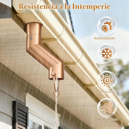 Vista 5 de Adaptador de canalón de cadena de lluvia Traje de instalación de oro para Dorado