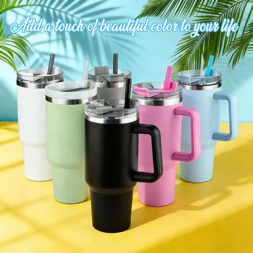 Vista 8 de Paquete de 14 popotes de repuesto para vaso de viaje Stanley Adventure de 40 onzas, popotes de plástico reutilizables con cepillo de limpieza