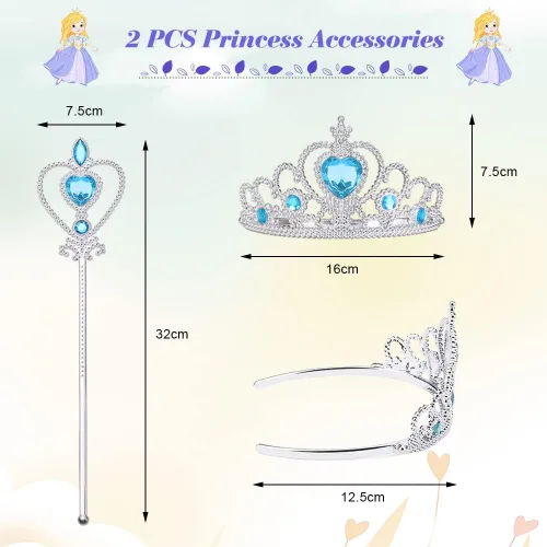 Vista 6 de AOMIG Disfraz de princesa para fiesta de cumpleaños, disfraz de lujo de reina para niñas con varita de corona