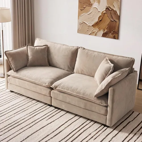 Vista 54 de Sofá individual modular de chenilla con otomana, sofá nube con almohada, color beige