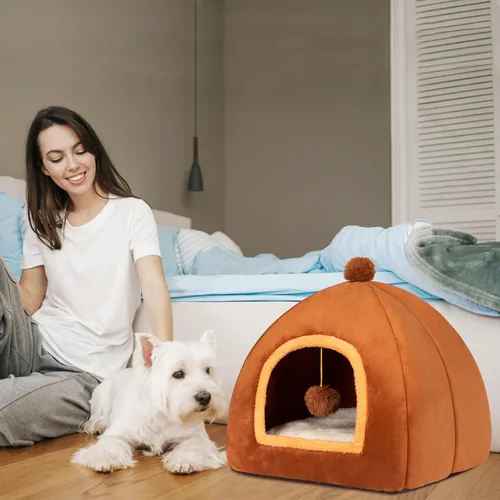 Vista 3 de Cama tipo cueva para gatos de interior, cama de tienda de campaña para gatos con almohada acolchada extraíble lavable, camas para gatitos 2 en 1