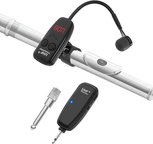 Vista 9 de Micrófono inalámbrico para saxofón, micrófonos UHF para saxofón, micrófono con clip de carga y pantalla digital, para trompeta, tuba, trombón Negro1