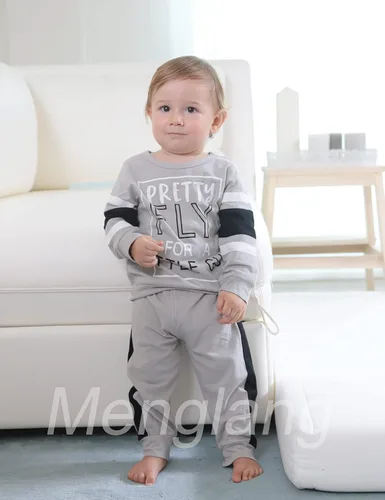 Vista 4 de Menglang Conjunto de 2 piezas de camiseta de manga larga y pantalón deportivo para niños pequeños