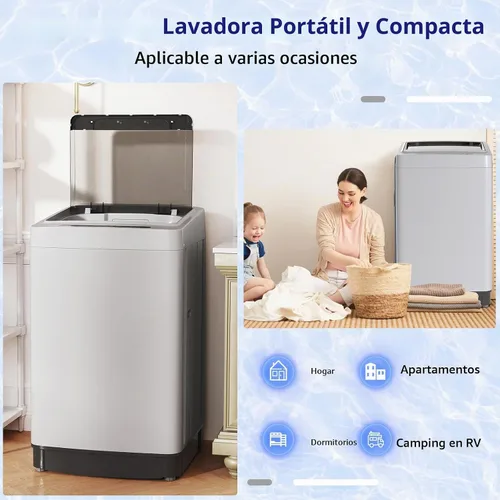 Vista 9 de Giantex Lavadora portátil, lavadora compacta de 1.5 pies cúbicos con bomba de drenaje, pantalla LED, 8 programas, 10 niveles de agua, bloqueo