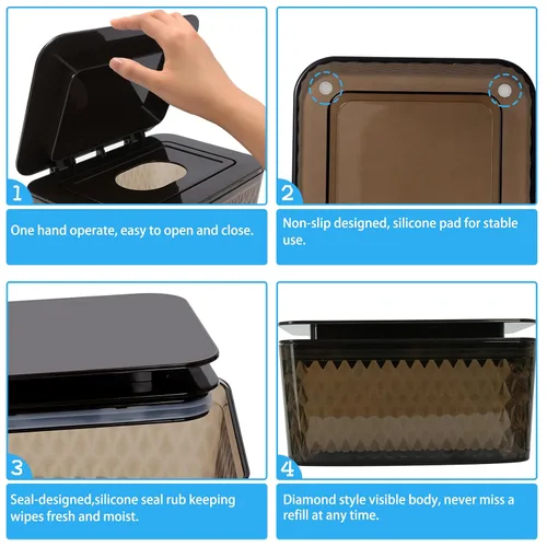 Vista 4 de Dispensador de toallitas húmedas para bebés, contenedor de toallitas húmedas de gran capacidad, diseño a prueba de polvo, mantiene las toallitas