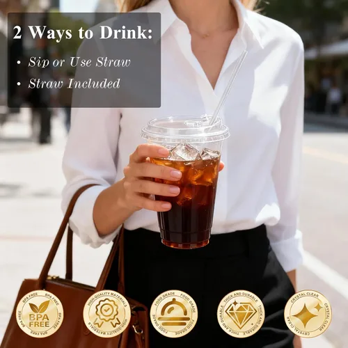 Vista 2 de Goodluck Paquete de 100 vasos de plástico transparente de 16 onzas con tapas, desechables para café helado con tapas para fiestas, bebidas
