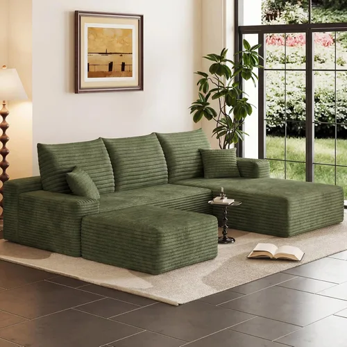Vista 34 de Sofá modular Cloud de 95 pulgadas con otomana, moderno sofá nube en forma de U con asiento profundo, cómodo sofá de pana de 3 plazas, sofá de espuma