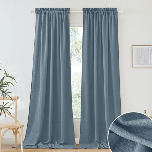 Vista 60 de RYB HOME - Cortinas de lino texturizado semitranslúcidas, privacidad media, filtro de luz, decoración de ventana para dormitorio/baño/sala de estar