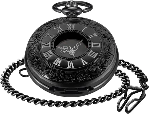 Vista 2 de Hollow Roman Digital Scale Men's Quartz Pocket Watches, Quartz Pocket Strap with Chain for Men