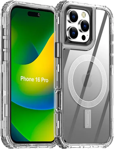Vista 16 de AICase para iPhone 16 Plus, Funda Transparente Compatible con MagSafe, Protección contra Caídas de 3 en 1, Resistente a Prueba