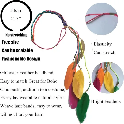 Vista 2 de Diadema Plumas Mujeres Niñas Elástico Trenzado Hoja De Perlas De Pelo Borlas Ropa