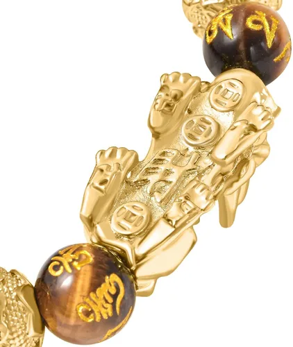 Vista 6 de Shop LC Feng Shui - Pulsera de riqueza para hombres y mujeres, pulsera elástica de buena suerte, chapada en oro, dragón de la suerte, 6.50 pulgadas