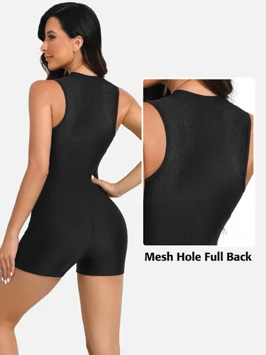 Vista 2 de ATTRACO Trajes de baño atléticos de una pieza para mujer, con cremallera, trajes de baño modestos