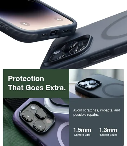 Vista 3 de TORRAS Funda Mate Mejorada para Estuche iPhone 14 Pro,[Protección de Grado Militar 12FT][Compatible con MagSafe] Cubierta de Teléfono Translúcida