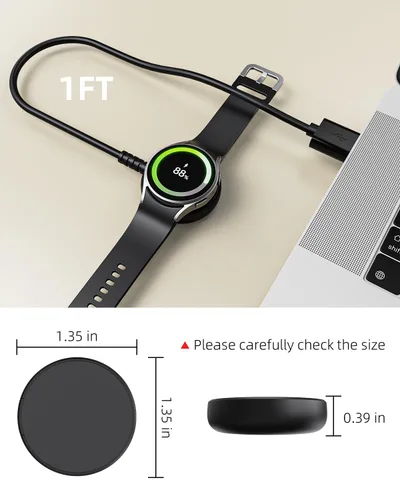 Vista 6 de Cargador de reloj Samsung Galaxy de 1 pie compatible con Watch 8/8 Classic/Ultra/7/6/6 Classic/5/5 Pro/4/4 Classic/3/Active/FE USB A carga magnética