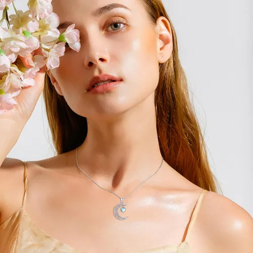 Vista 4 de Moon Necklace 925 Sterling Silver Moon StoneAmber Necklace Celtic Knot Moon Pendant Moon Jewelry Gifts Birthday Valentine's Day Gifts for Women