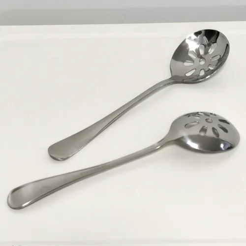 Vista 5 de Paquete de 2 cucharas ranuradas de acero inoxidable de 7.7 pulgadas para bufé, cena, restaurantes, cocina (cuchara ranurada)