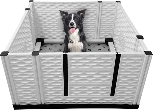 Vista 14 de EZwhelp EZclassic 28"x28"x18" Caja de parto acolchada pequeña para perros con rieles, suministros para parto de cachorros, almohadilla negra