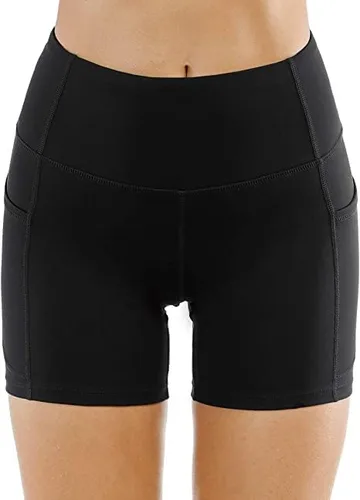 Vista 2 de THE GYM PEOPLE - Pantalones cortos de yoga para mujer, con cintura alta, control de abdomen y bolsillos profundos, para gimnasia, entrenamiento
