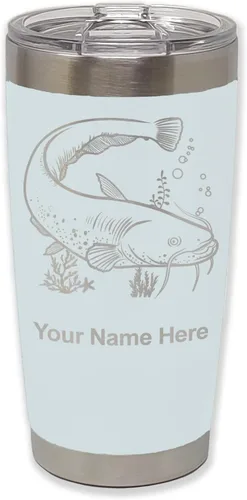 Vista 9 de LaserGram Vaso aislado al vacío de 20 onzas, bagre, grabado personalizado incluido (negro)