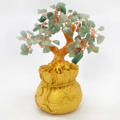Vista 2 de Árbol de gemas de cuarzo rosa natural, árbol de cristal de energía positiva, estatua de Feng Shui, bolsa del tesoro, árbol de chakras manual