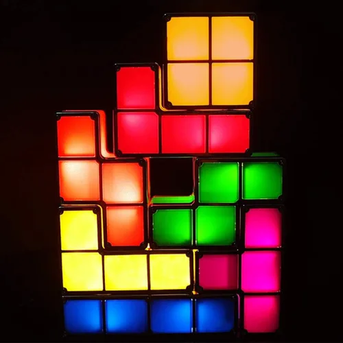 Vista 2 de 7 piezas apilables de luz nocturna 3D rompecabezas de juguete de 7 colores bloques mágicos de inducción entrelazados LED novedad lámpara