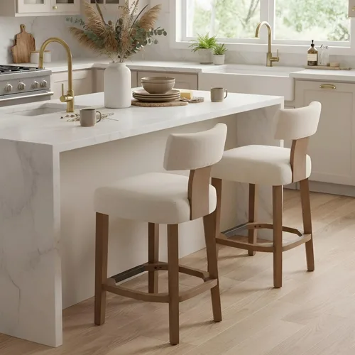 Vista 9 de RIVOVA Taburete de bar de 26 pulgadas de altura de mostrador, taburetes de bar de cocina modernos con respaldo y patas de madera maciza, taburetes