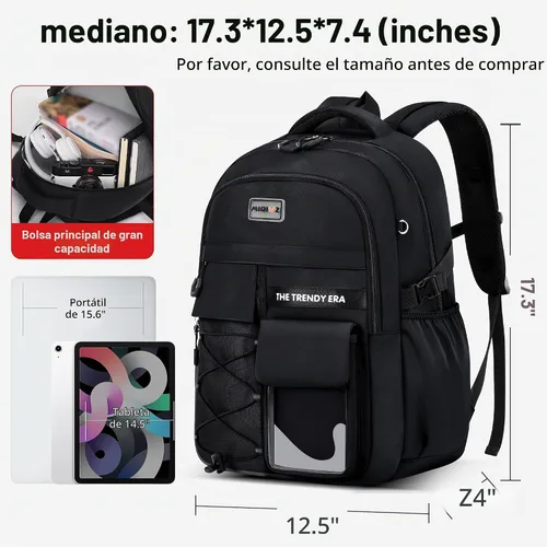 Vista 3 de Mochila para estudiantes adolescentes, material encriptado, múltiples compartimentos y mochila de gran capacidad con bolsillos antirrobo, mochilas