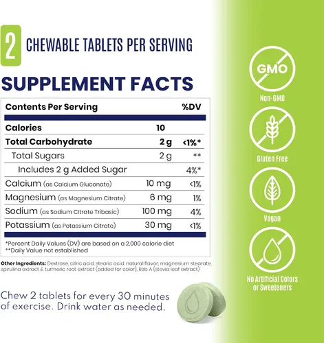 Vista 4 de SaltStick Electrolyte FastChews Green Apple - 12 paquetes resellables/120 unidades Chewable electrolyte tablets that start working in 45 seconds.