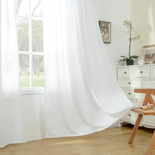 Vista 3 de BGment Cortinas blancas puras de 63 pulgadas de largo, juego de 2 paneles para dormitorio, pestañas traseras, aspecto de lino grueso, arpillera