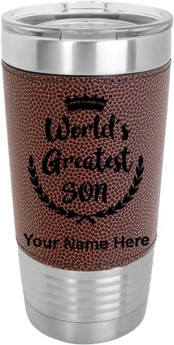 Vista 13 de LaserGram Vaso aislado al vacío de 20 onzas, el hijo más grande del mundo, grabado personalizado incluido (piel sintética, estilo béisbol)