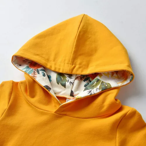 Vista 3 de Conjunto de sudadera con capucha floral de manga larga para bebé niña con bolsillo y diadema