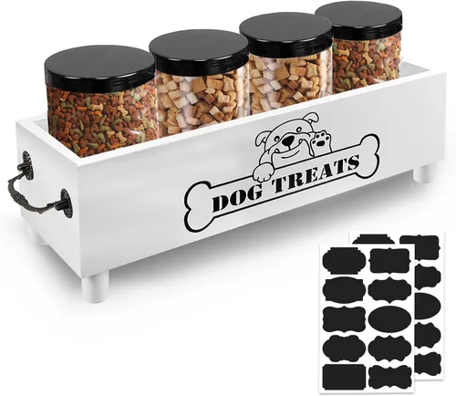Vista 8 de Contenedor grande de golosinas para perros, tarro de galletas para perros y gatos, contenedor de almacenamiento de golosinas de madera
