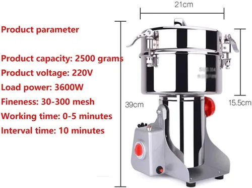 Vista 6 de 2500g Household Small Crusher, Electric Coffee Grinder, Grain Dry Grinder, Stainless Steel High-Power Spice Grinder, Fine Grinding Crusher