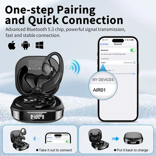 Vista 7 de BANIGIPA Auriculares abiertos verdaderamente inalámbricos, auriculares Bluetooth 5.3 con sonido premium inmersivo, auriculares de oreja abierta IP54