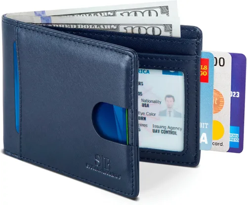 Vista 43 de SERMAN BRANDS RFID Blocking Slim Bifold Genuine Leather Thin Minimalist Front Pocket Wallets for Men Billfold Wallet Men Gift